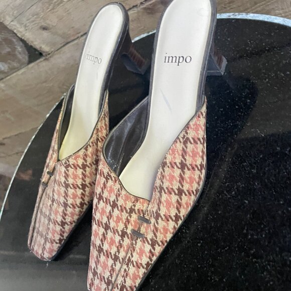 Vintage Impo Houndstooth Mules Slip-On Block Heel Loafers Women’s Size 6M - Picture 2 of 5